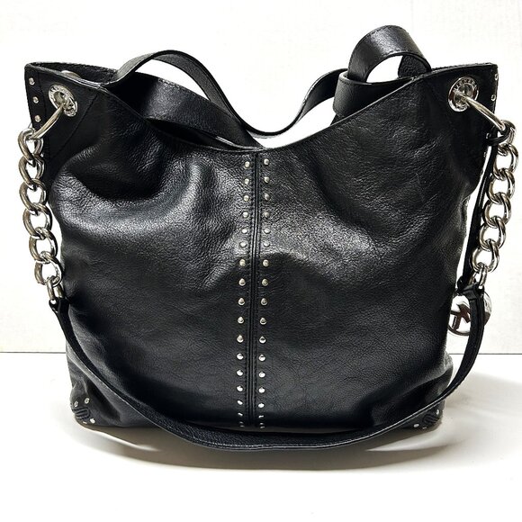 Michael Kors Astor Tortuga large black leather tote with chains and silver studs - Picture 1 of 8